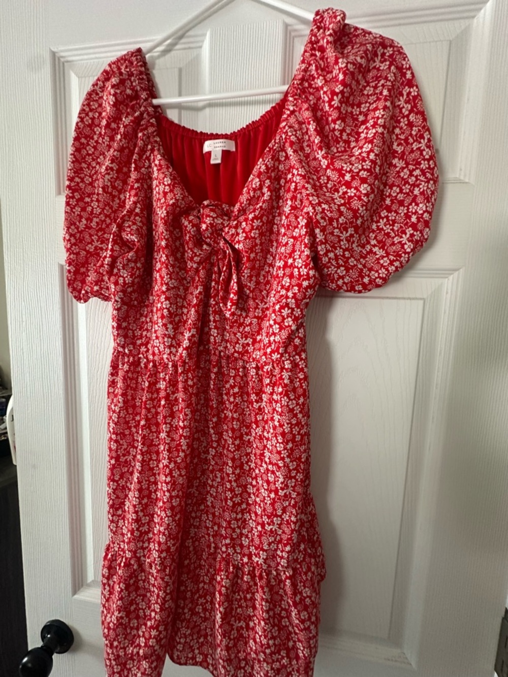 LC Lauren Conrad Red Floral Puff-Sleeve Mini Dress